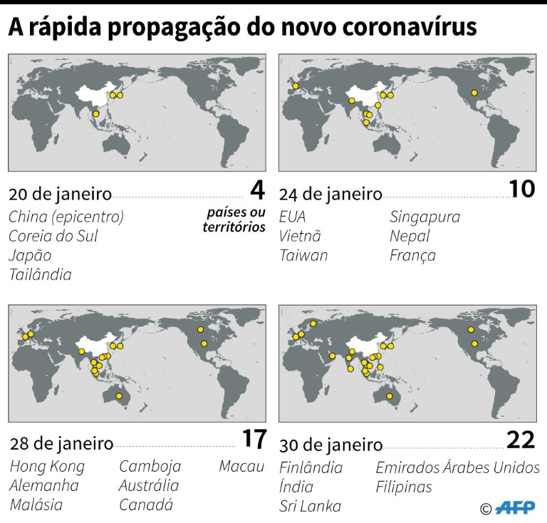 Os países onde foram confirmados casos do novo coronavírus 2019