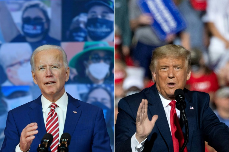 O candidato democrata Joe Biden (E) e o presidente republicano Donald Trump