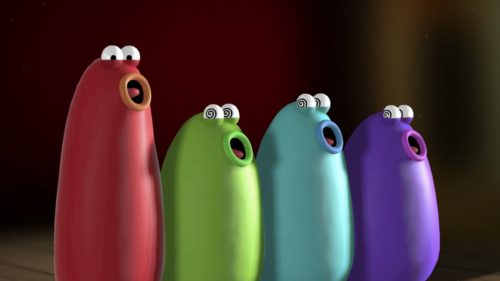 A ferramenta usa a tecnologia machine learning para criar composições, que são representadas por quatro criaturas coloridas e sem braços, os blobs