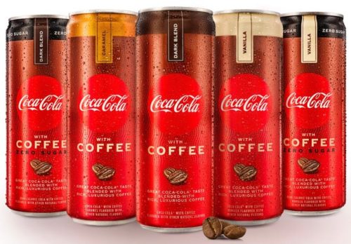 A Coca-Cola com Café está disponível em três sabores: Dark Blend, Vanilla e Caramel