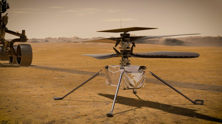Ilustração divulgada pela Nasa do helicóptero Ingenuity, que fará a primeira tentativa de voo motorizado em Marte no início de abril