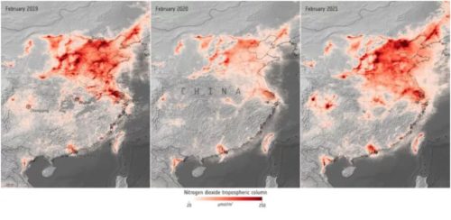 O confinamento em várias regiões da China no início de 2020 tiveram um efeito rápido na redução dos níveis de poluição atmosférica