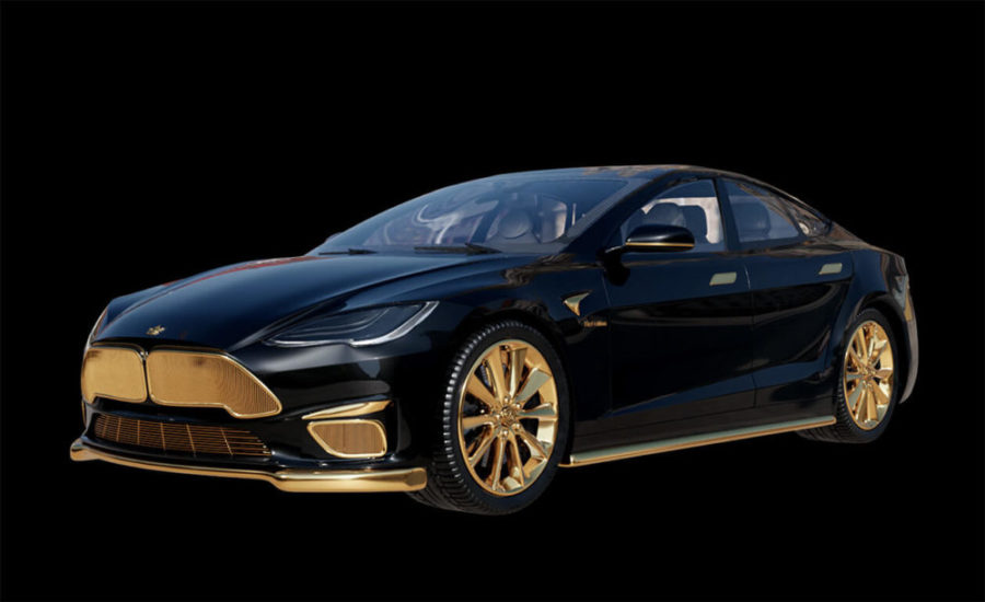 O Tesla Model S Plaid recebeu a cor preta com detalhes em ouro 24 quilates