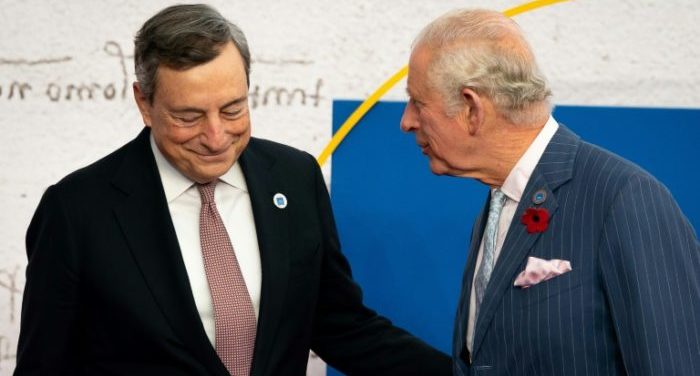 Draghi e o príncipe Charles em Roma, durante o G20