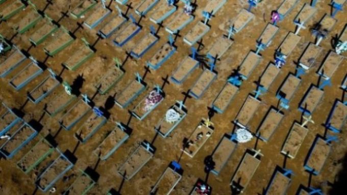 Vista aérea de sepulturas de vítimas da covid-19 no cemitério Nossa Senhora Aparecida em Manaus óbitos covid