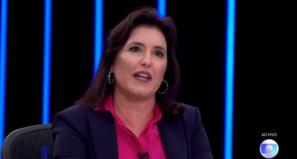 Simone Tebet (MDB) foi a candidata à Presidência da República entrevistada nesta sexta-feira (26) no Jornal Nacional da TV Globo