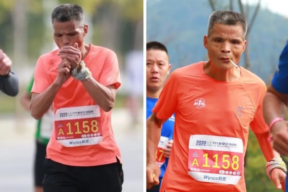 O corredor atende pelo apelido de “Tio Chen” e se tornou manchete em todo o mundo após correr os 42 km em cerca de 3h30 enquanto fumava um maço de cigarros.