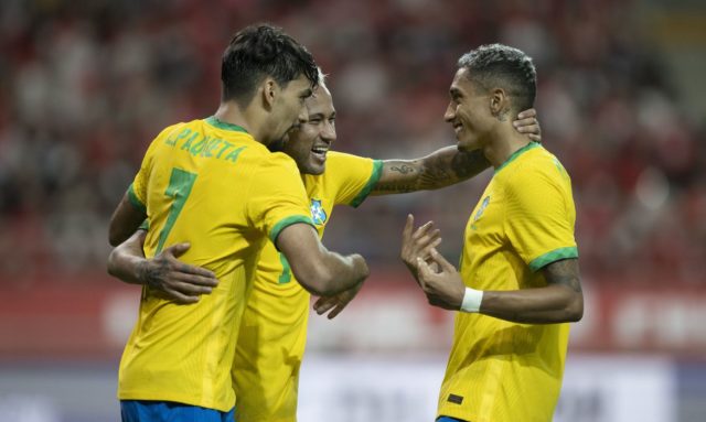 O primeiro gol brasileiro foi de Neymar, aos 16 minutos do primeiro tempo da prorrogação