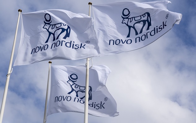 Flag with logo of Danish pharmaceutical company Novo Nordisk