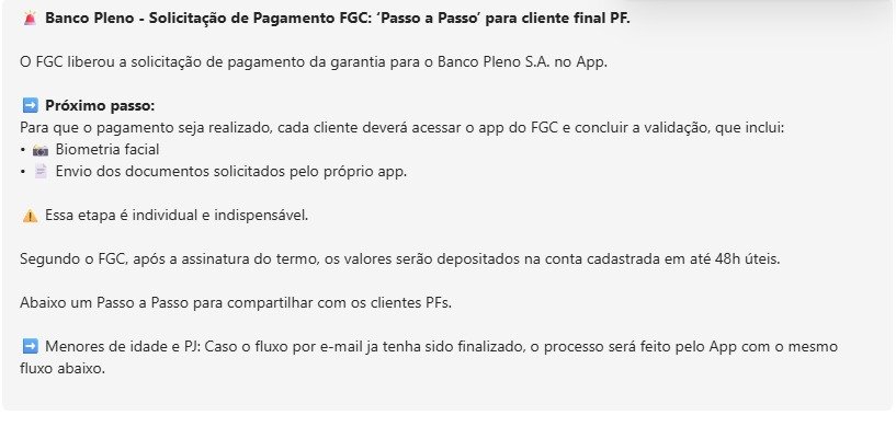 Orientação da XP encaminhada a clientes