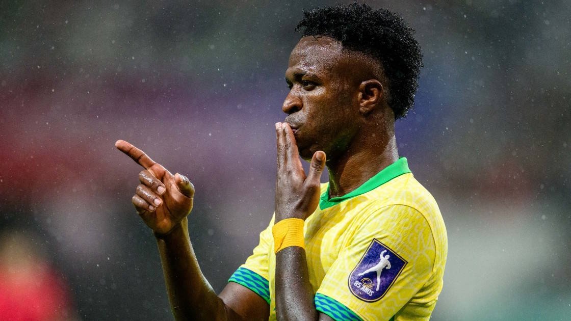 Vini Jr. em jogo da seleção brasileira Foto: AFP
