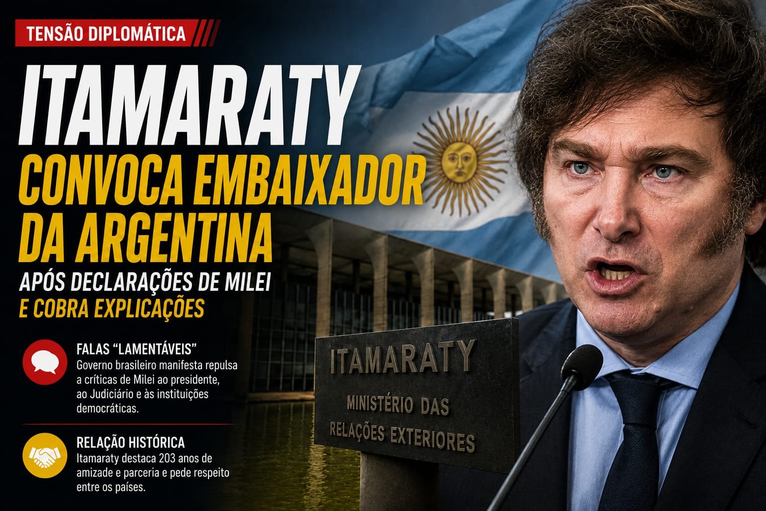 Itamaraty convoca embaixador da Argentina após declarações de Milei e cobra explicações