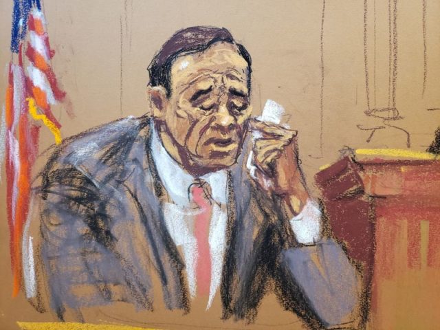 Ilustração de tribunal retratando depoimento de Kevin Spacey durante julgamento