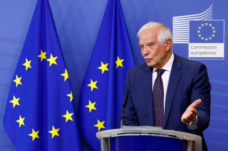 O chefe de política externa da União Europeia, Josep Borrell, em pronunciamento à Imprensa em Bruxelas