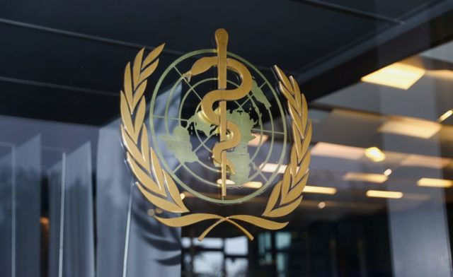 Logotipo da Organização Mundial da Saúde em Genebra, Suíça